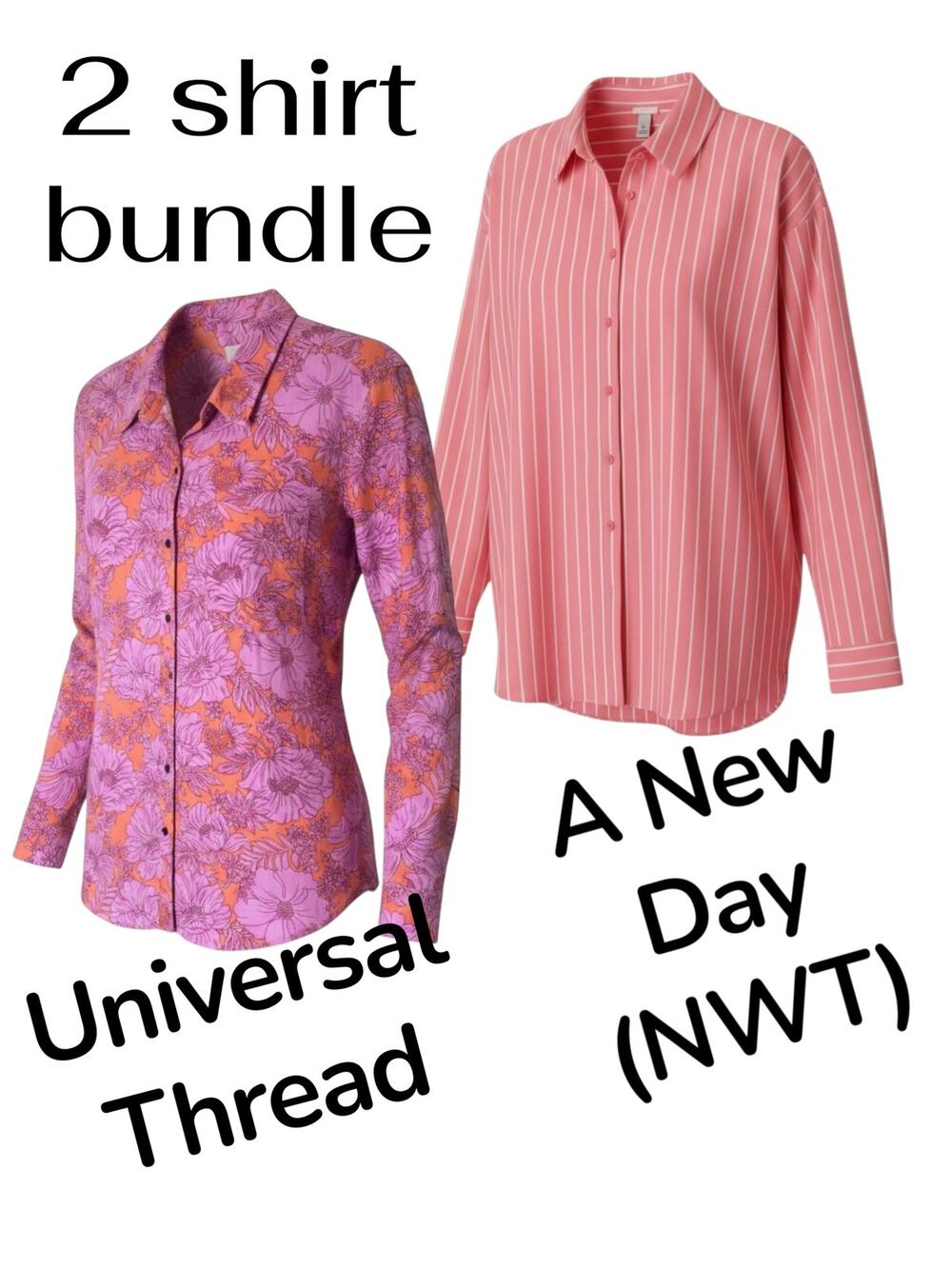 2 Shirt Bundle XL Universal Thread A New Day Linen Blend Floral & Stripe